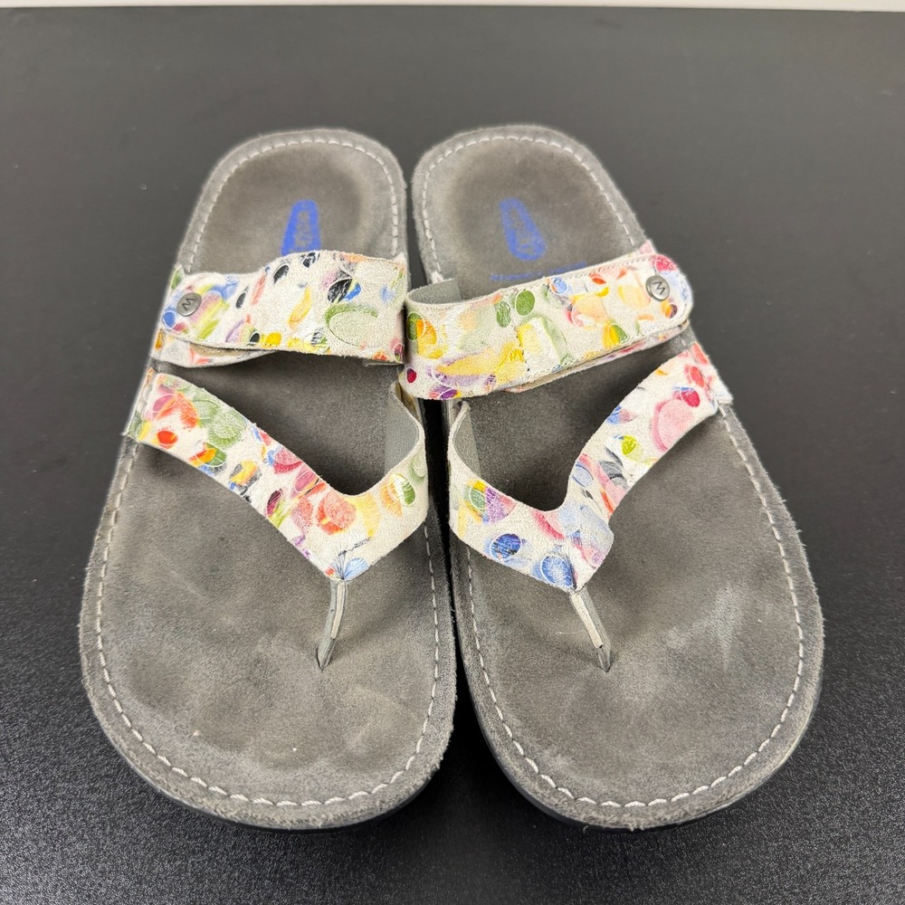 Wolky Sandals Womens 9/40 Multicolor Floral Leather Wedge Slide Thongs Casual - Picture 10 of 16